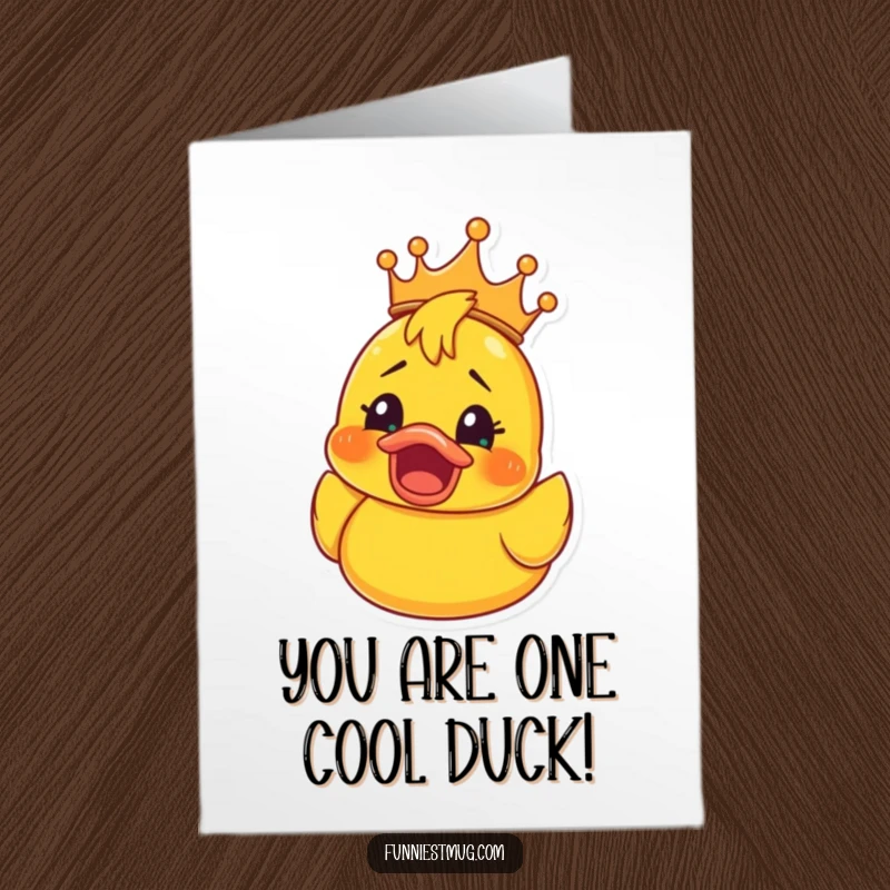 Funny Free Printable Congratulations Card: An overjoyed, crowned rubber ducky wears a comically shocked expression.