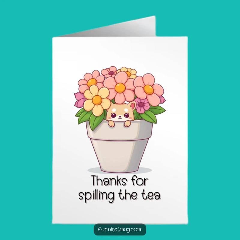 Free Printable Thank You Card: Curious Creature in Teacup - Humorous Downloadable Gift
