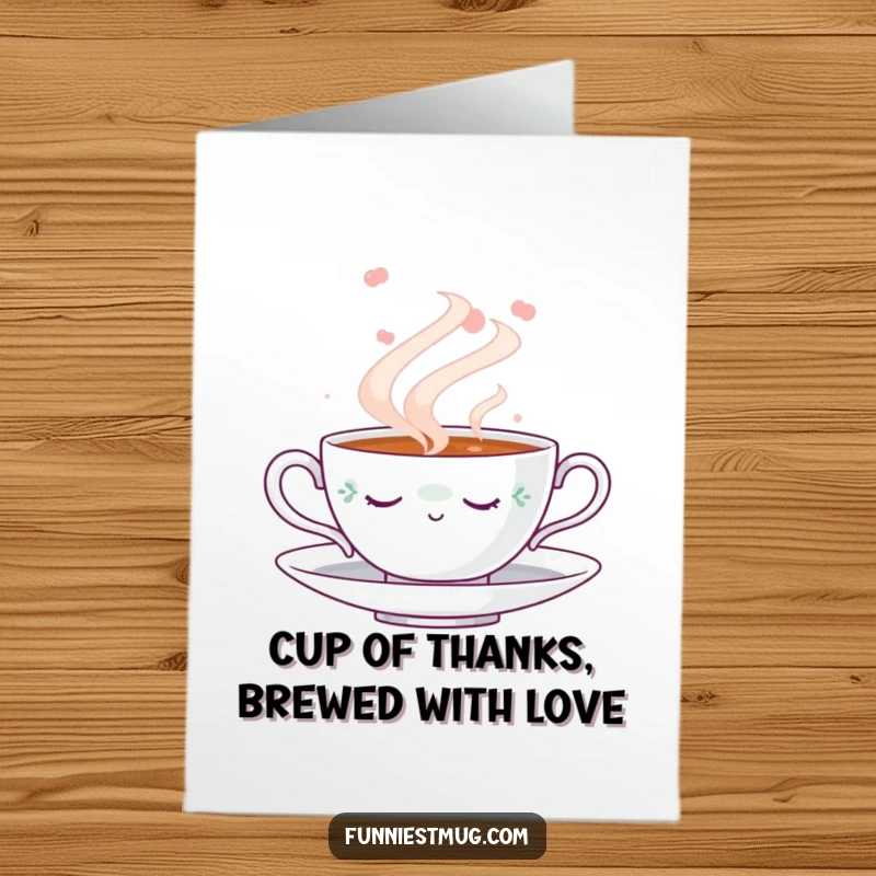 Funny Free Printable Thank You Card: A napping teacup floats in steam, ideal for expressing thanks with humor.