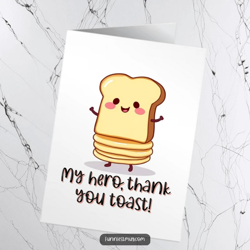 Funny free printable thank you card of a smug piece of toast with a stack of pancakes.