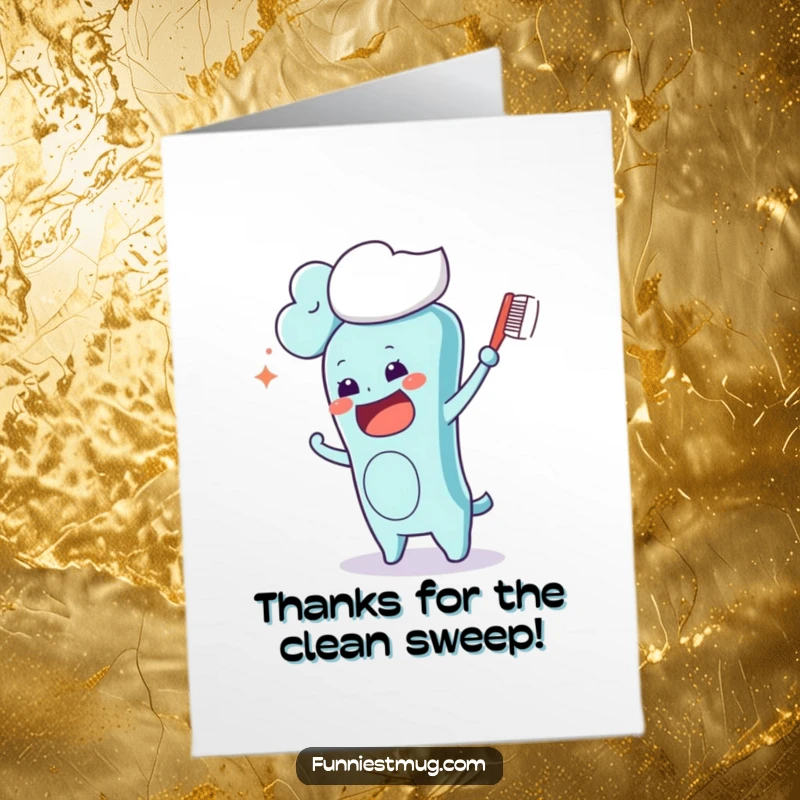 Funny Free Printable Thank You Card: A kawaii toothbrush battles a cloud, a unique and comical expression of thanks.