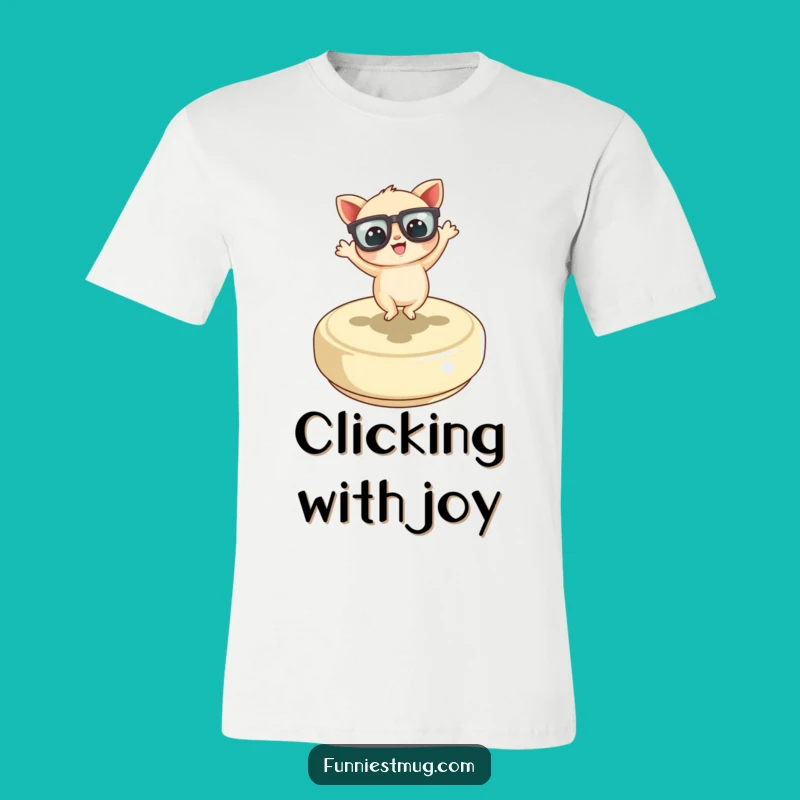 Funny Dancing Button Creature T-Shirt: Oversized Glasses Fun Tee