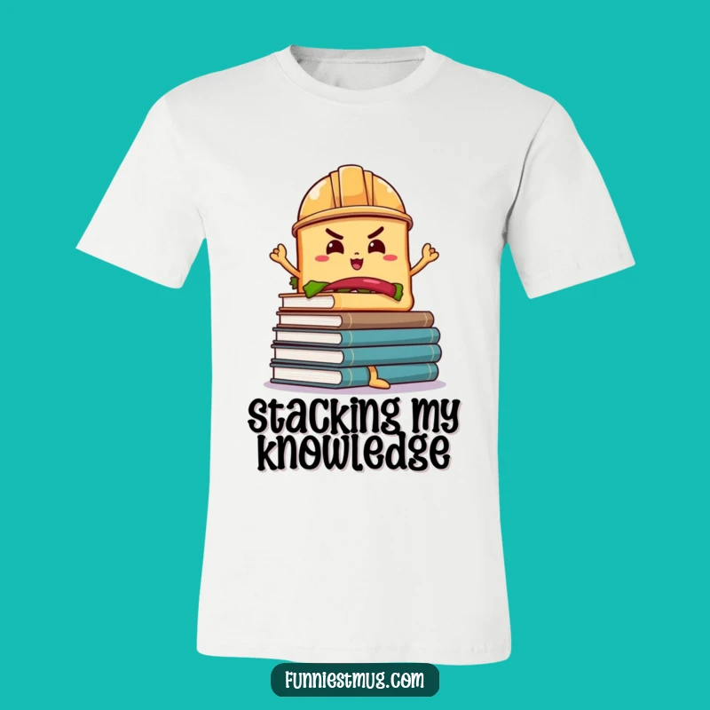 Funny Sandwich Hard Hat T-Shirt: Wobbly Book Balance Character Tee Gift