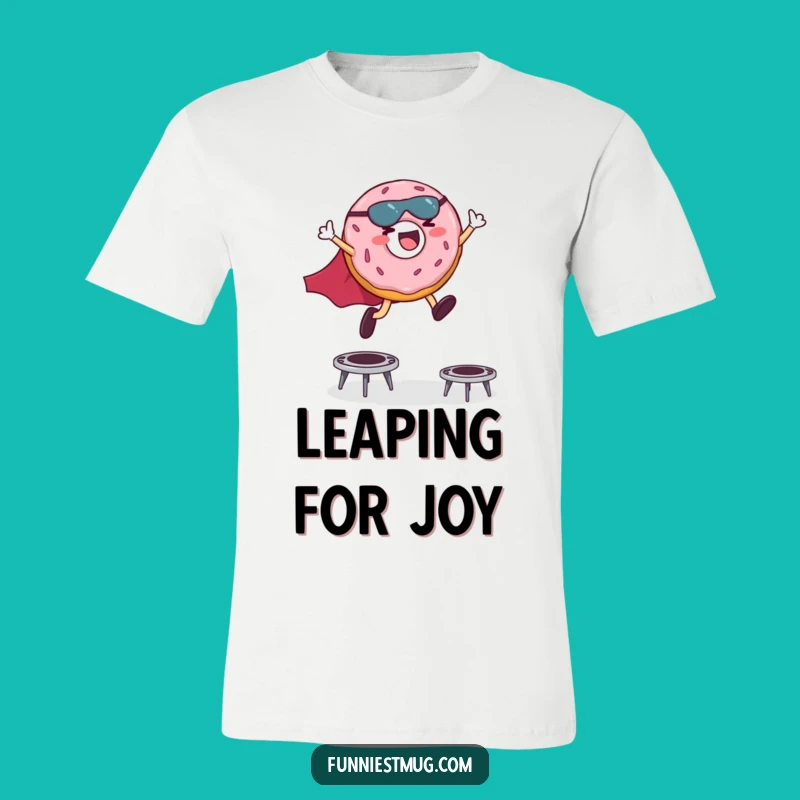 Funny Superhero Donut T-Shirt: Giggling Hero Leaping Trampolines for Fun Gift