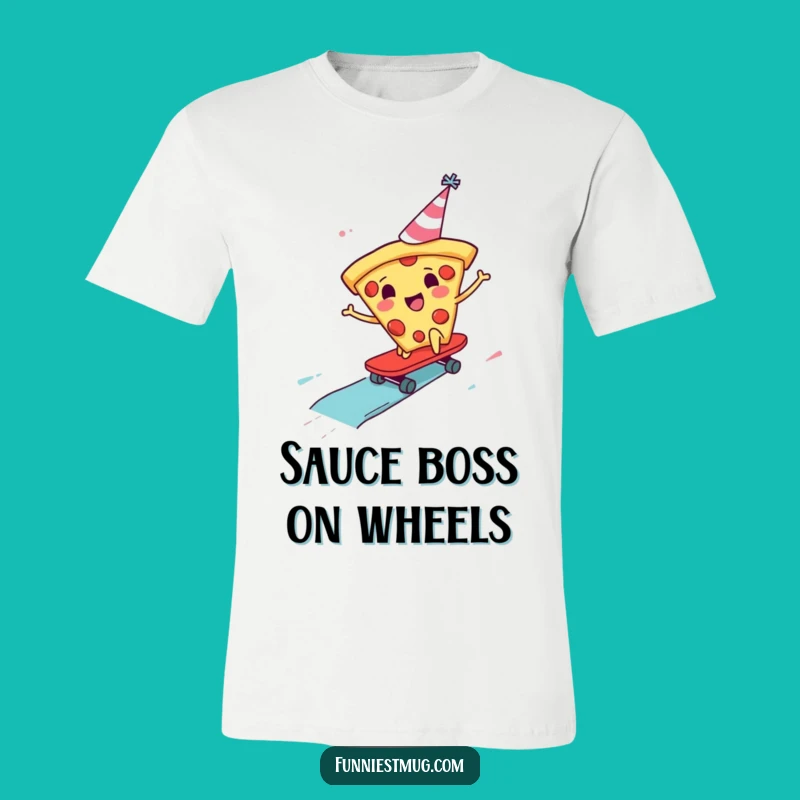 Funny Pizza Skater T-Shirt: Cheerful Slice Party Hat Adventure Apparel