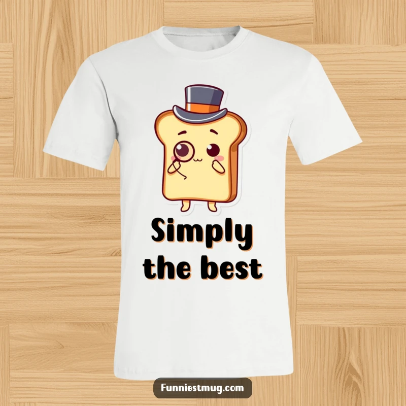 Funny Kawaii t-shirt showing a slice of toast wearing a top hat and monocle, performing a formal bow.