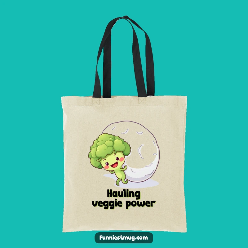 Funny Broccoli Snowball Tote Bag: Optimistic Veggie Carry-All